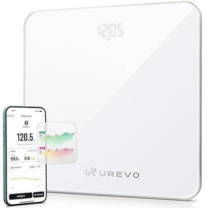 UREVO Smart Scale for Body Weight & BMI Tracking Sync with App, Digital Bathroom Scale with LED Display, Highly Accurate Weight Scale, 400 lb/180 kg, lb/kg Units, Batteries Included, White