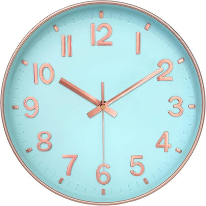 Modern Wall Clock, 10 Inch Digital Wall Clocks Battery Operated, Round Non Ticking Silent Analog Clock for Bedroom Living Room Kitchen Office Gym Classroom Decor, Blue Battery Clock