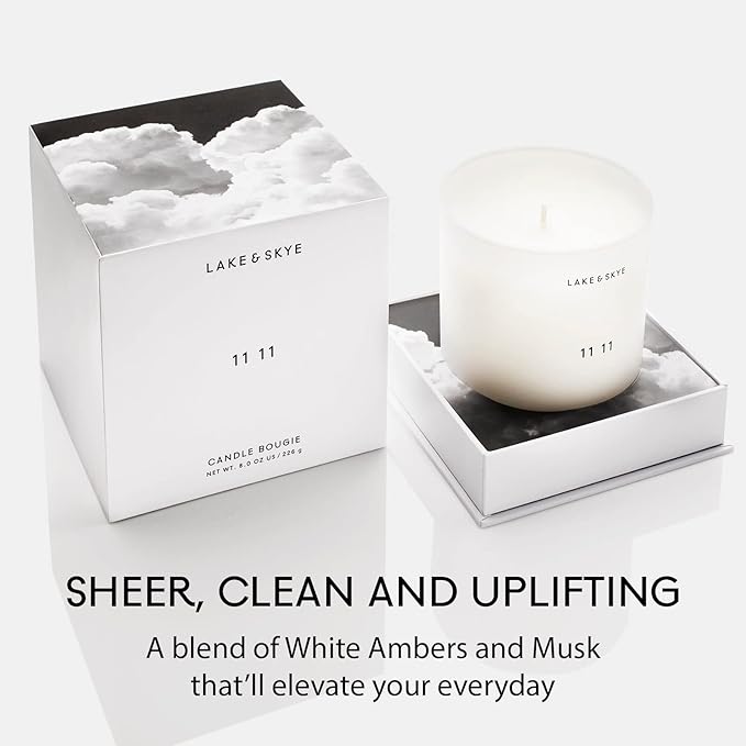 Lake & Skye 11 11 Scented Soy Candle - Lead-Free Cotton Candle Wick (50 Hours of Burn Time) - Clean, Sheer, Uplifting Scent