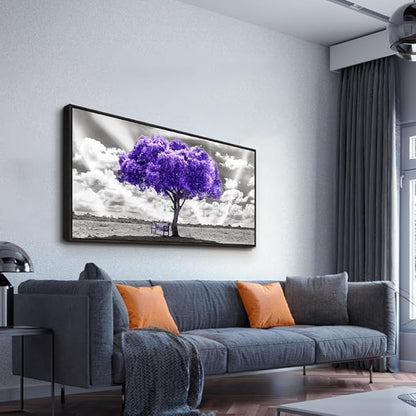 Wapluam Large Black Framed Wall Art For Living Room Wall Decor For Bedroom Wall Decoration Office Purple Trees Canvas Prints Pictures Artwork Abstract Black and White Wall Painting Ready to Hang