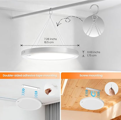 Motion Sensor Light Indoor With Remote Hanging Chain 3 Color Led Lights Magnetic Mount Under Cabinet Lighting USB Rechargeable Metal Chain Night Lamps Battery Operated Wall Light For Camping, Closet