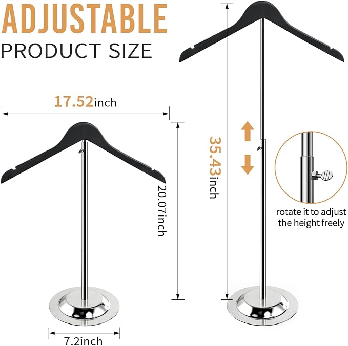 20-35 Inch Height Adjustable Shirt Display Stand, T Shirt Display Stand for Vendors, Shirts Rack for Clothing Dress Garment Coat Retail (Wooden-black, 2 Pcs)