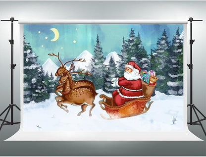 YongFoto Merry Christmas Backdrop 15x10ft Snow Mountain Pine Forest Santa Clause Elk Photography Background Happy New Year Xmas Eve Party Banner Room Decorations Photoshoot Wallpaper Photo Booth
