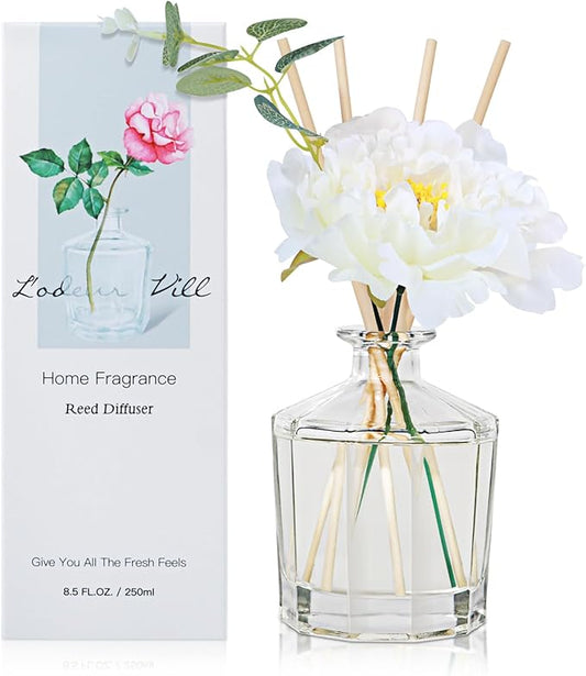 L'odeur Vill Reed Diffuser, 8.5 Oz(250ml) Juicy Lemon Bathroom Diffuser with 10 Sticks, Scented Diffuser Home Fragrance Essential Oil Reed Diffuser Set for Home Large Rooms Bathroom Shelf Decor