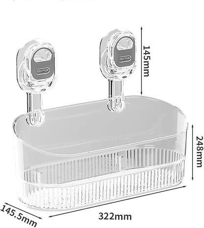No-Drill Bathroom Suction Storage Box – Large Capacity & Strong Load-Bearing,Corrugated Suction Cup Storage Holder,No Drill Hanging Mount Holder Bathroom Organizers And Storages Shelf (Clear)
