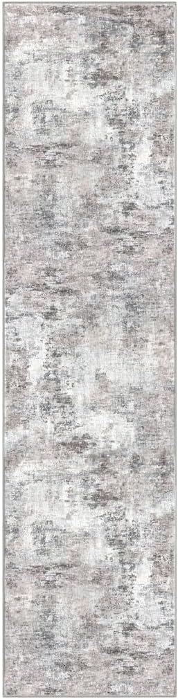 Modern Abstract Hallway Runner Rug, Beige Grey 2x8 Runner Rug, Washable Kitchen Runner Non-Slip Soft Thin Print Faux Wool Carpet for Entryway Bedroom Laundry Room Indoor
