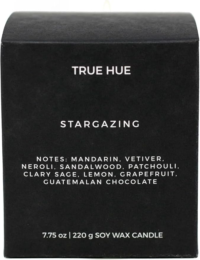 True Hue | Luxury Highly Scented Candle | Premium Soy Wax Blend | 7.75 oz | 40-50 Hour Burn Time | Cotton Wick| Natural Candles | Glass (Stargazing)