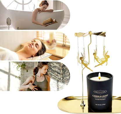 Kelly's Custom Candles Rotating Candle Set, Candles for Women - Sandalwood Rose & Lavender Eucalyptus, Angel+Snowflake Design, Aromatherapy, Stress Relief, 2x16 oz, Black