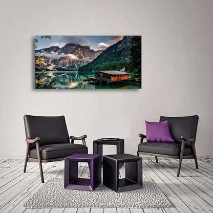 Lake Water Natural Scenery Pictures Canvas Wall Art For Living Room Bedroom Wall Decor,Mountain Wall Art Print Paitnings for Home Decor,Morden Artwork Forest Canvas Art,Ready to Hang-20x40Inches
