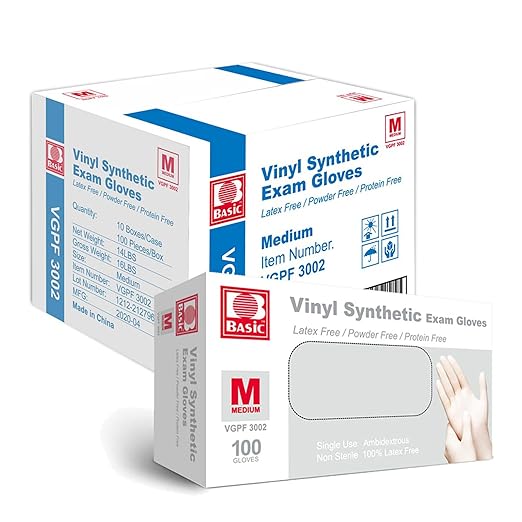 Jointown Medical Clear Vinyl Exam Gloves - Latex-Free & Powder-Free - VGPF3002 (Case of 1000,Clear), Medium