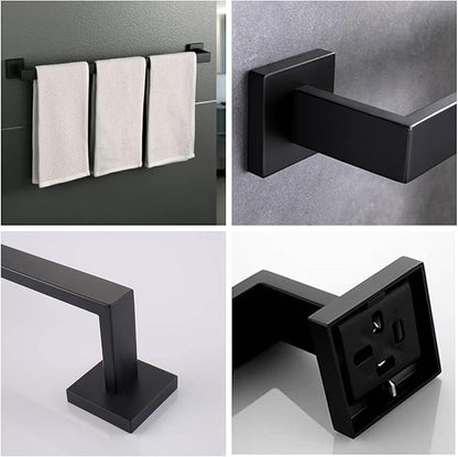 2 Packs 28 Inch Towel Bar for Bathroom 12/16/24/28/32/36 Inch Kitchen Towel Holder Brushed Nickel Towel Rod Wall Mounted SUS304 Rustproof Towel Rack Modern Square Design (2, Matte Black, 28 Inch)