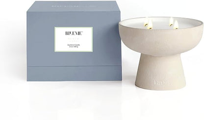 Blueme Renew Candle | Ivy & Rose | 4 Wick - Refillable Wellness Candle with Essential Oils, Hand Finished & Poured Soy Wax Blend Ceramic Vessel, Natural Cotton Wicks | Large 24 oz