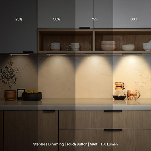 3-Pack Under Cabinet Lights, 8.3" 150LM Motion Sensor LED, USB-C 1500mAh Rechargeable, 3000K Warm White Dimmable for Kitchen Closet