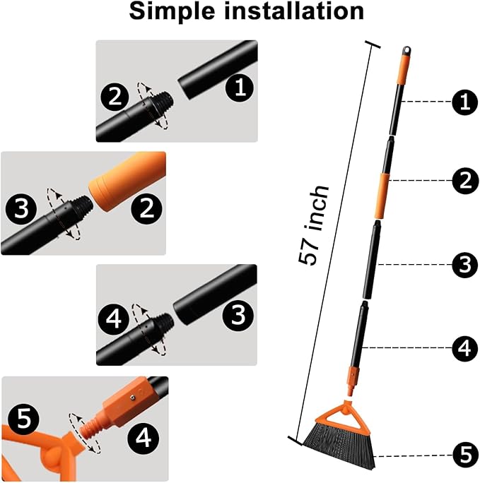 3 Pack Outdoor Indoor Broom, Brooms for Sweeeping Indoor, Heavy-Duty Kitchen Broom with Long Pole, Angle Broom Orange for Garages Restaurant Courtyard Office Slidewalk Lobby Sweep Dust
