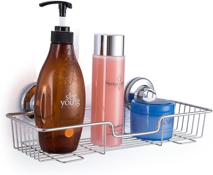 iPEGTOP Strong Suction Cup Shower Caddy Bath Shelf Storage with 4 Side Hooks, Combo Organizer Basket for Shampoo, Conditioner, Soap, Razor Bathroom Accessories, Chrome, 2 Count
