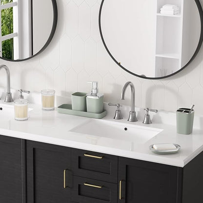 Sage Green Bathroom Set - 24PC Bathroom Sets with Shower Curtain and Rugs, Sage Green Bathroom Accessories Set with Press-on Lid Bathroom Trash Can, Soap Dispenser