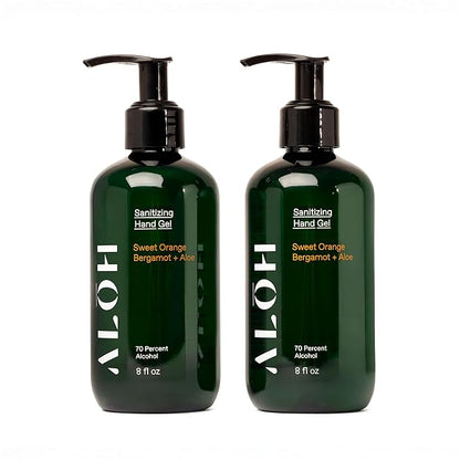 ALŌH Sanitizing Hand Gel 2-pack | Sweet Orange Bergamot + Aloe | 70% Alcohol Hydrating Hand Sanitizer Gel with Essential Oil, for Kids & Adults | 8oz Bottle (Set of 2)