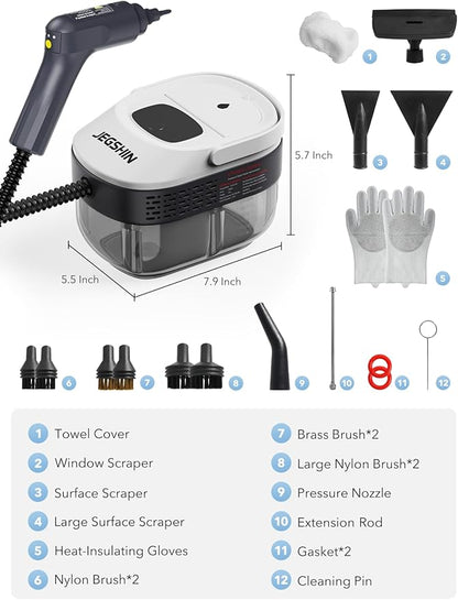 Steam Cleaner 3-Level Adjustable Steamer for Cleaning, 15s Heat-Up, 1.69 Quarts Tank, High Pressure Steamer with 17 pcs Accessories for Kitchen, Bathroom, Grout, Car, Grease, Floor