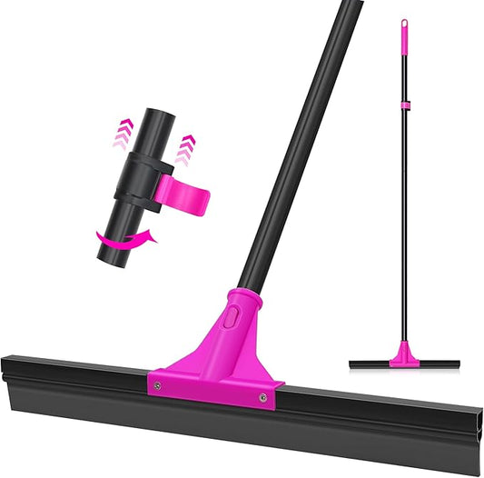 Floor Squeegee Heavy Duty with 58.3 inches Long Handle, Rubber Foam Water Scraper Broom Epoxy Wiper Mop for Cleaning Concrete Pool Rug Garage Deck Shower Window Outdoor Indoor