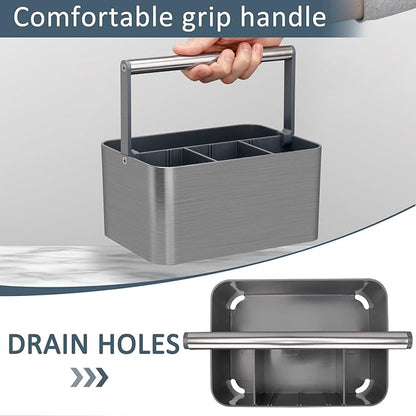 Portable Shower Caddy Dorm: Compact Bathroom Caddy Organizer with Handle & Adjustable Dividers, Hard Plastic Shower Basket Storage Tote for Toiletry, College Dorm Room Essentials for Men Gray