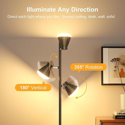 Floor Lamps for Living Room, 36W LED Floor Lamp Standing Lamp with Foot Switch, 3 Color Temperatures Living Room Lamps, 3 Rotatable Light Modern Floor Lamps for Living Room Bedroom Office