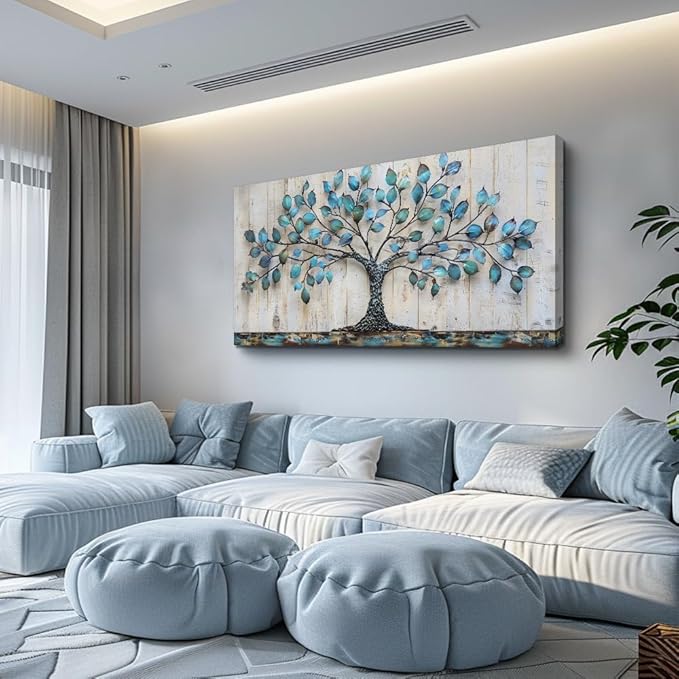 QIYILEXWART Large Wall Decor For Living Room Canvas Wall Art For Office Modern Wall Decorations For Bedroom Green Tree Landscape Painting Abstract Pictures Artwork Room Home Decor 24x48 In
