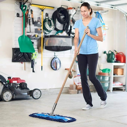 Nine Forty 24" Premium Nylon Dust Mop with Wood Handle - Heavy Duty Mop Head for Industrial, Commercial, and Residential Cleaning - Dry Floor Duster for Hardwood Surfaces and Commercial - Blue