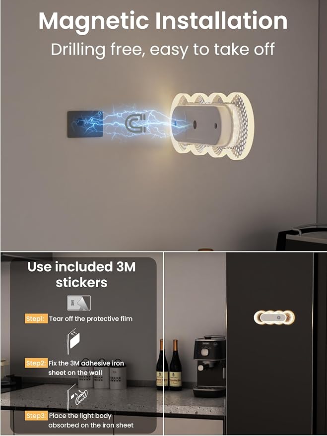 Motion Sensor Night Light, Rechargeable Warm White Night Lights, LED Battery Operated Stick-On Stair Lights Indoor, Magnetic Motion Activated Night Light for Bathroom Bedroom Hallway (2 Pack)