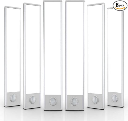 6 Pack Under Cabinet Lighting Wireless, 50 LED Rechargeable Battery Motion Sensor Light Indoor, Stick On Magnetic Closet Lights, Under Counter Lights for Kitchen, Stairs, White 12 in