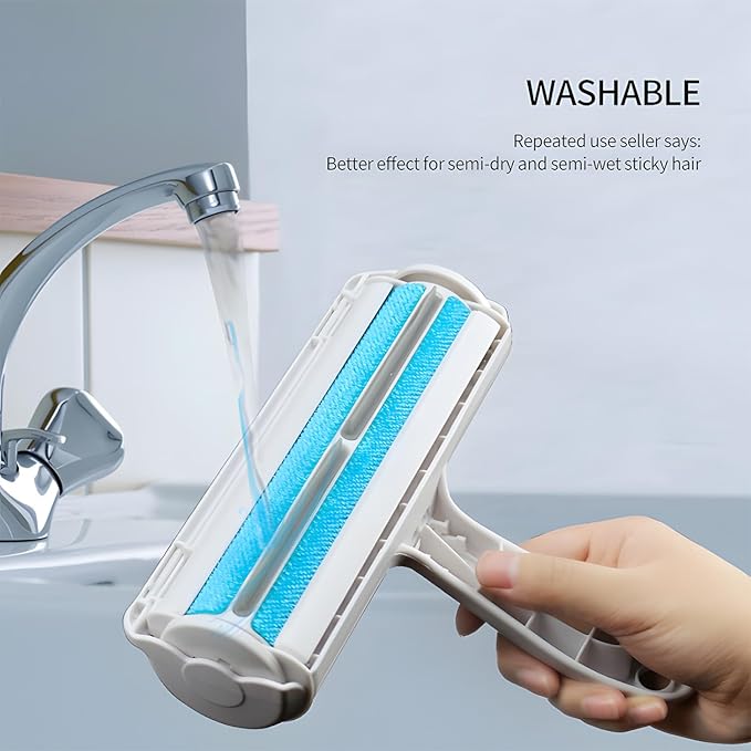 Pet Hair Remover and Reusable Lint Roller - Cat and Dog Hair Remover for Furniture, Couch, Carpet, Clothing and Bedding - Portable, Multi-Surface Fur Removal Tool (Blue)