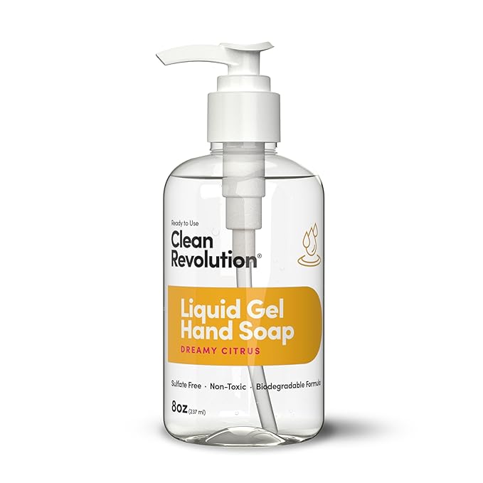 Clean Revolution Liquid Gel Hand Soap, Silky Rich Liquid, Quick Lather, Fast Rinsing, Contains Real Essential Oils (Dreamy Citrus) 8 Fl Oz