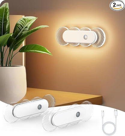 Motion Sensor Night Light, Rechargeable Warm White Night Lights, LED Battery Operated Stick-On Stair Lights Indoor, Magnetic Motion Activated Night Light for Bathroom Bedroom Hallway (2 Pack)