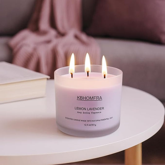 Scented Soy Wax Candle, 12.4 Oz Glass Jar, 70+ Hours Burn Time, Natural Essential Oils, Cotton Wick, Long Lasting Fragrance, Modern Contemporary Style (Lemon Lavender+Coconut Vanilla 2Pack)