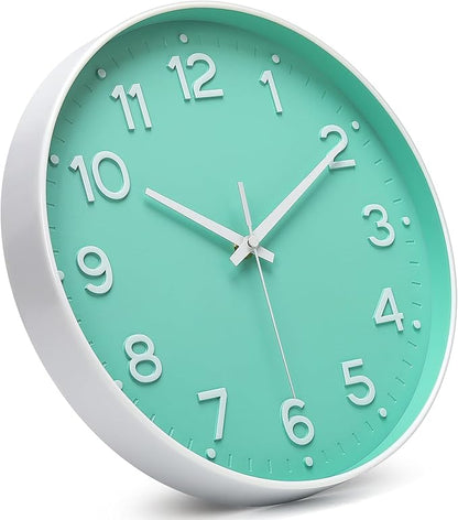 MEIRED Wall Clock 12 Inch Silent Non Ticking Battery Operated Round Wall Clock Modern Simple Style Decor Clock for Home/Office/School/Kitchen/Bedroom/Living Room, Bean Green and White