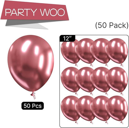 PartyWoo, 50 pcs 12" Pink Metallic Balloons, Balloon Garland or Arch Decorations, Birthday, Wedding, Anniversary, Unisex, All Ages, 3-6hrs Helium, 72hrs Air Filled