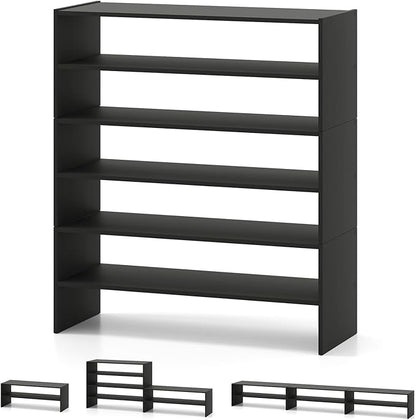 COSTWAY 6-Tier Shoe Rack, Extra Wide Shoe Shelf Organizer with Stackable Design, 31" Freestanding Adjustable Storage Shoe Stand for Small Space Entryway Hallway Closet (1,Black)
