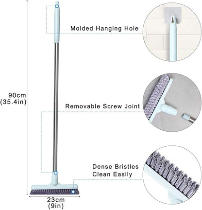 Affogato Floor Scrub Brush Bathroom Long Handle Bathtub Push Broom Shower Tile Grout Scrubber Rotatable Indoor Kitchen Scrubbing Cleaning Brush for Hard to Reach Areas - Light Blue