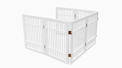 Pet Dog Gate Strong and Durable Freestanding Folding Acacia Hardwood Portable Wooden Fence Indoors or Outdoors by Urnporium (White Pet Gate, 6 Panel 24" Tall)