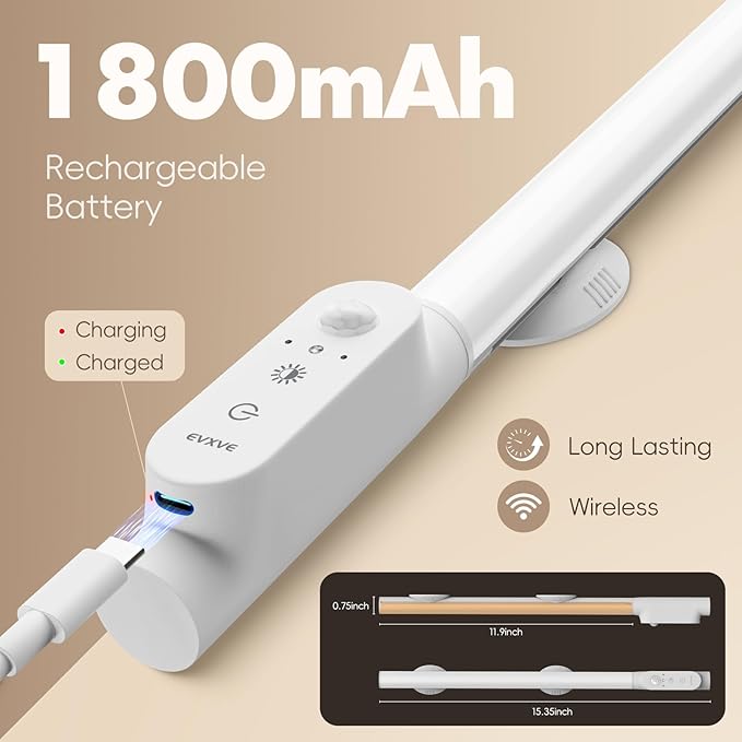 Under Cabinet Lighting Wireless, 12" Rechargeable Motion Sensor Light Indoor, 180° Rotatable Closet Light & 3 Color & Stepless Dimmable, Magnetic Under Counter Lights for Kitchen Pantry Stairs(2 Pack)