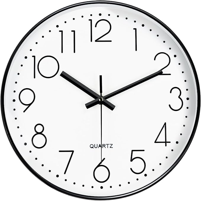 Silent Wall Clocks Battery Operated 8 Inch, Analog Wall Clock with Oversized Number Tempered Glass Clock Face, Black Quartz Non Ticking Wall Clocks for Living Room Bedroom Kitchen Office