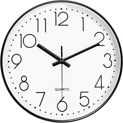 Silent Wall Clocks Battery Operated 8 Inch, Analog Wall Clock with Oversized Number Tempered Glass Clock Face, Black Quartz Non Ticking Wall Clocks for Living Room Bedroom Kitchen Office