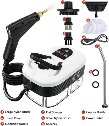 Steam Cleaner, 6-Levels Adjustable Switch Handle, 15s Heat-Up, 1.2L Tank, Steamer for Cleaning with 8 Pcs Accessories, Steam Cleaner for Home for Dirt, Grease, Grout, Tile,Floor,Couch and Car