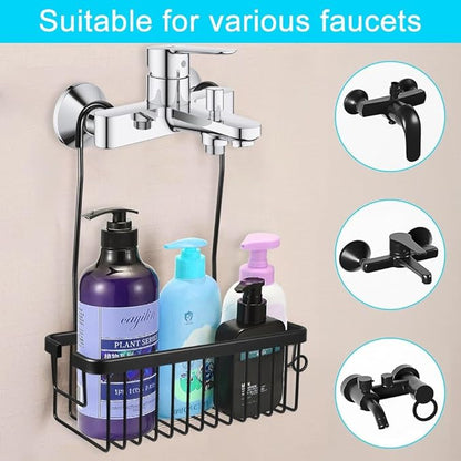Shower Hanging Caddy, No Drill Shower Shelf, Heavy Duty Aluminum Organizer Basket, Bathroom Storage for Shampoo, Soap & Toiletries, Black