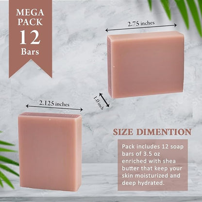 Sweet Pea & Jasmine Scented Natural Soap Bars (12 Bars), 3.5oz Moisturizing French Triple Milled Soap Bars Enriched with Shea Butter - Pure Plant Oil Bath & Body Bars