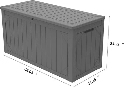 100 Gallon Outdoor Storage Box Waterproof, Lockable Resin Deck Box Patio Storage Bin for Pool Accessories Cushion Furniture, Garden Tools, UV-Resistant Outside Delivery, Grey