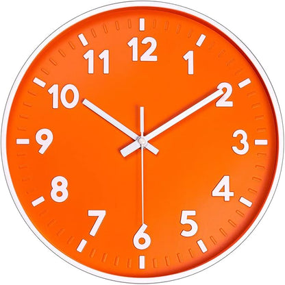 JENLYSTIME 12 Inch 3D Number Modern Indoor/Outdoor Wall Clock,Round Bright Colorful Dial,Non Ticking Silent Quartz Battery Operated, Easy to Read Simple Style Decor Clock for Bedroom,Kitchen(Orange)