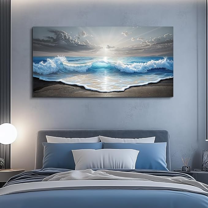QIYILEXWART Canvas Wall Art For Living Room Large Wall Decor For Office Bedroom Decorations Ocean Waves Landscape Pictures Farmhouse Painting Artwork Room Wall Mural Aesthetic Home Decor 30x60 In