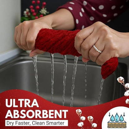 Infinitee Xclusives 100% Cotton Kitchen Towels - 15x25 Inch Ultra Soft Tea Towels, Super Absorbent Terry Dish Towel for Kitchen Linens |Passionate Red|