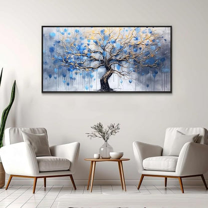 Wapluam Black Framed Canvas Wall Art For Living Room Wall Decor For Bedroom Abstract Office Blue Tree Scenery Wall Pictures Modern Home Decorations Stretched And Framed Ready To Hang Room Artwork