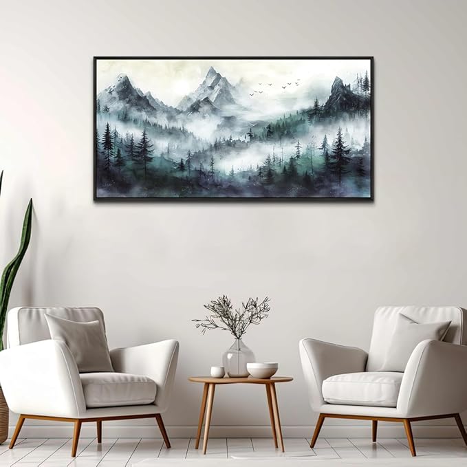 Wapluam Foggy Forest Inspiration Wall Picture Canvas Wall Art For Living Room Modern Wall Decor Bedroom Trees Landscape Wall Painting Office Large Wall Decor Art Prints Home Decoration Black Framed